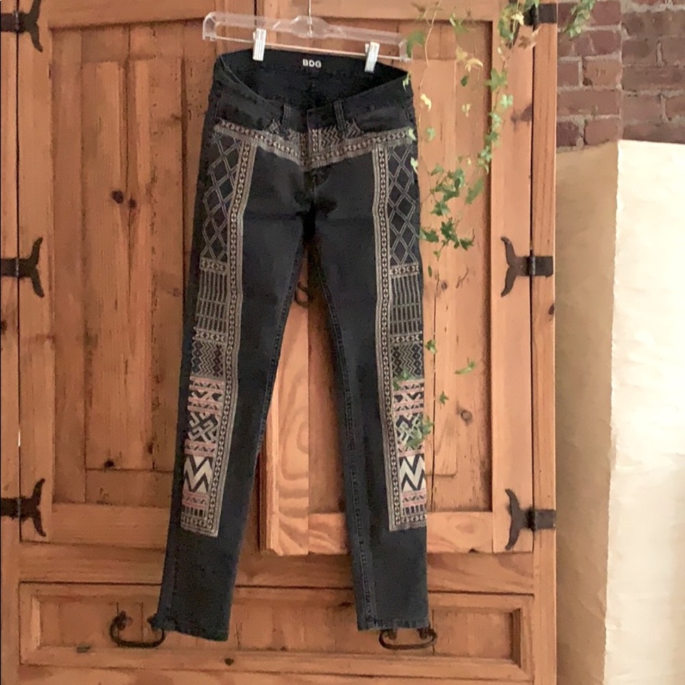 Patterned BDG skinny black washed jeans